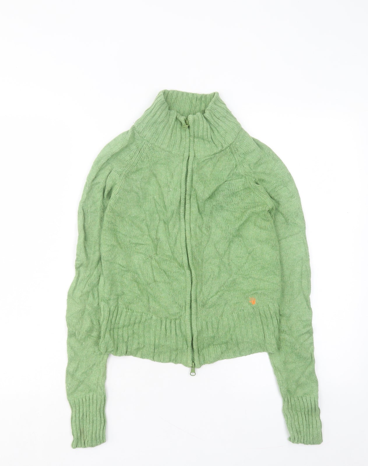 Zara Womens Green High Neck Viscose Full Zip Jumper Size M