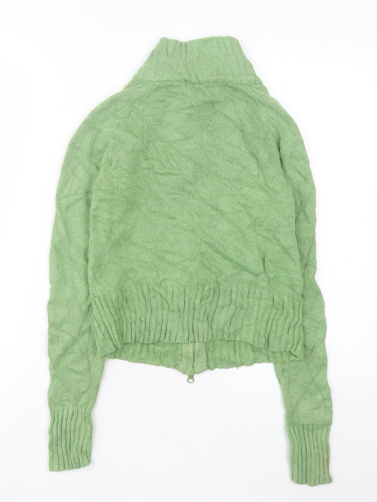 Zara Womens Green High Neck Viscose Full Zip Jumper Size M