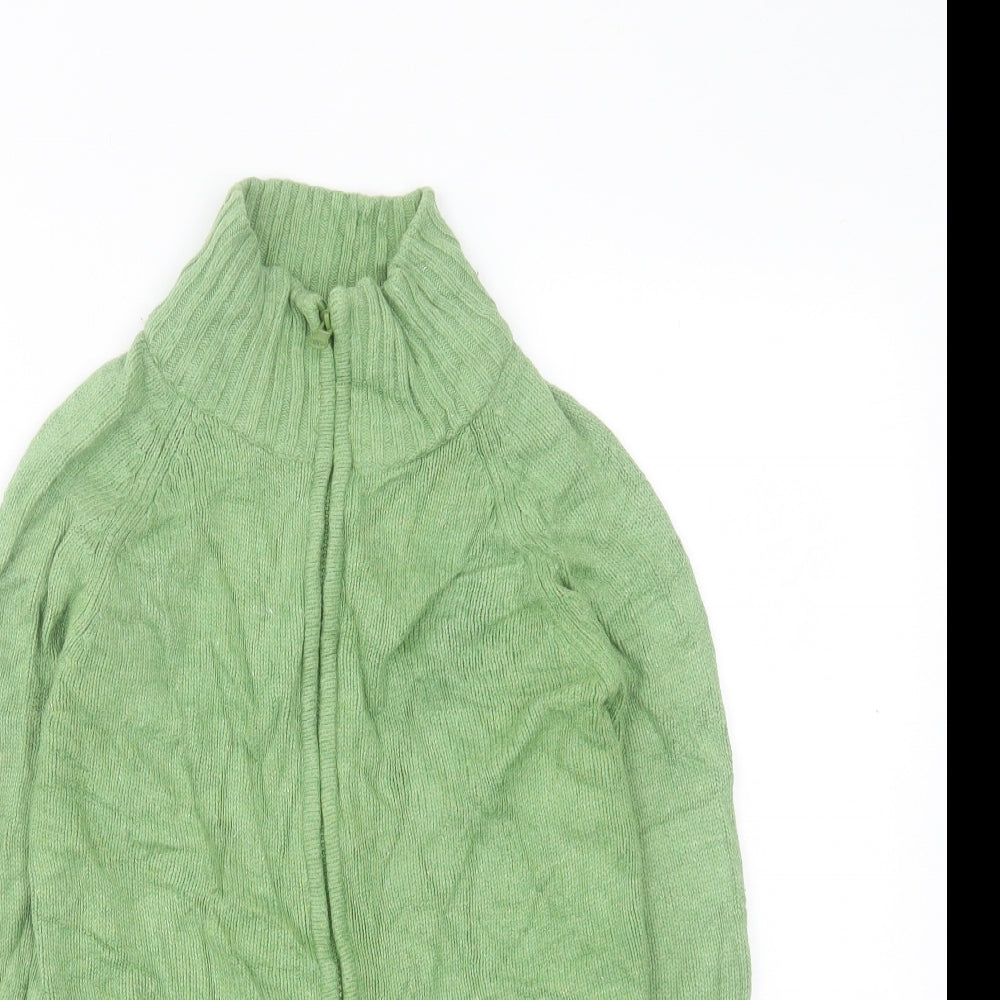 Zara Womens Green High Neck Viscose Full Zip Jumper Size M
