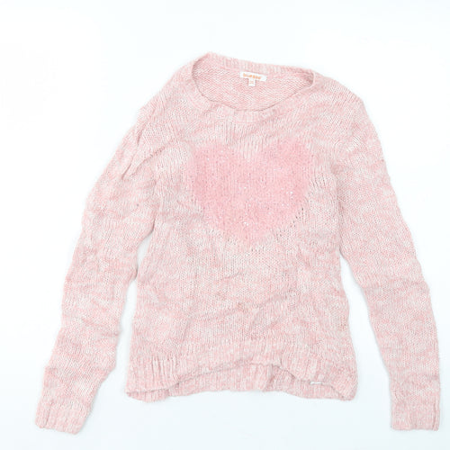 Blue Zoo Girls Pink Crew Neck Acrylic Pullover Jumper Size 9-10 Years Pullover