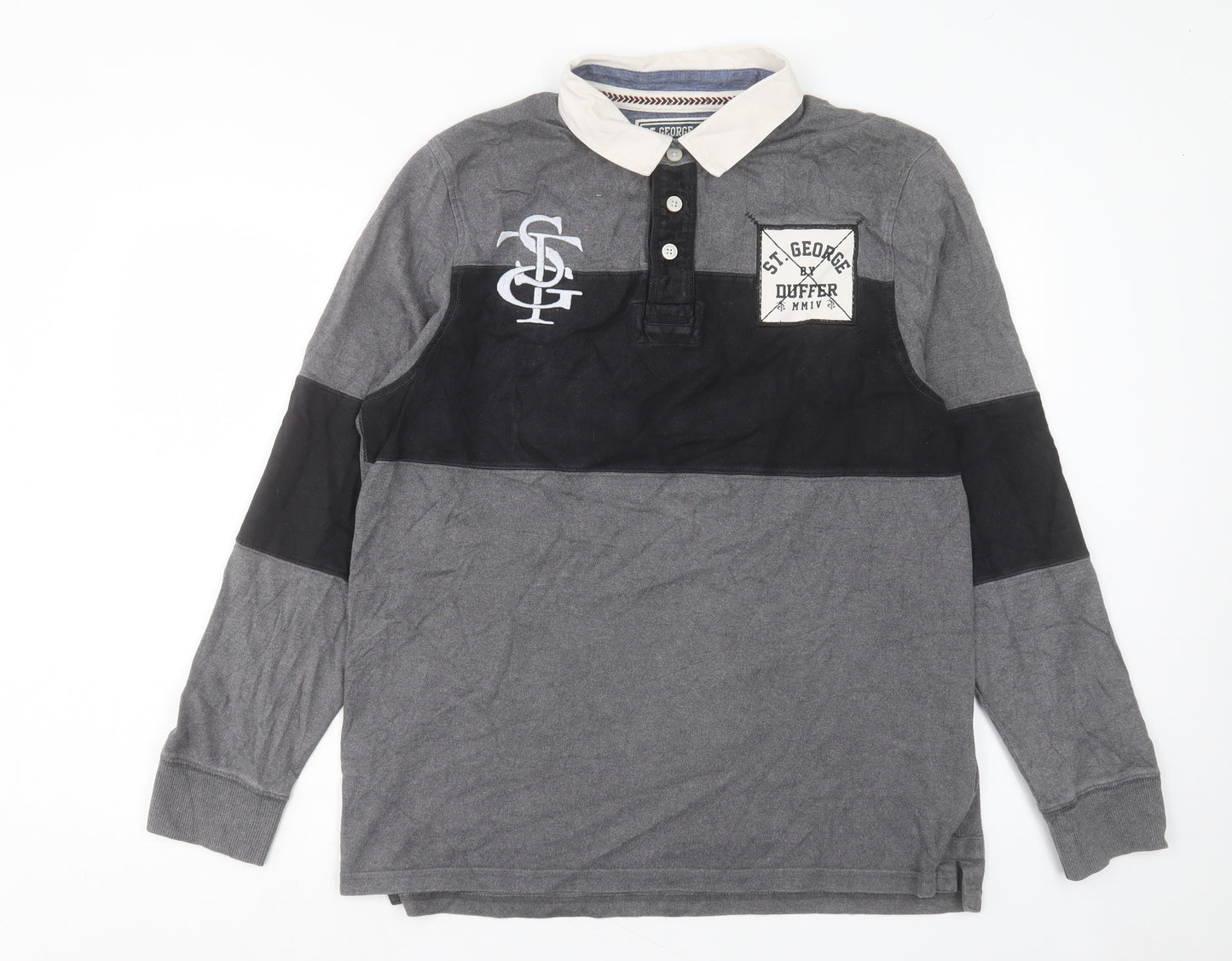 Debenhams Mens Grey Striped Cotton Polo Size L Collared Button
