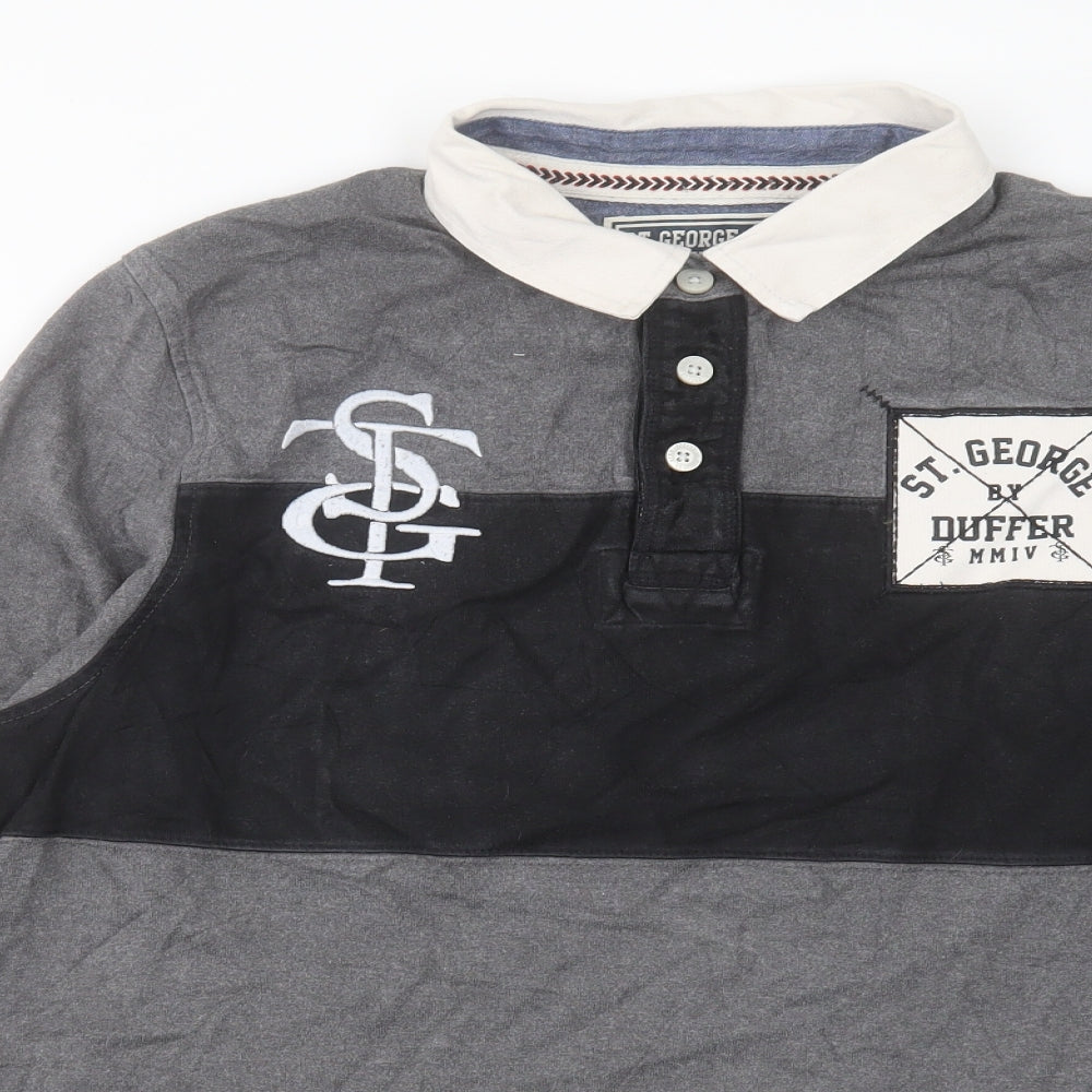 Debenhams Mens Grey Striped Cotton Polo Size L Collared Button