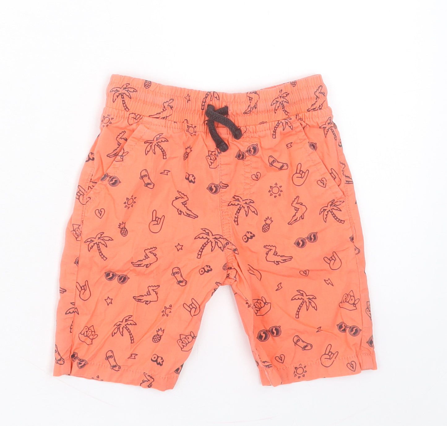 f7f Boys Orange Geometric Cotton Bermuda Shorts Size 2-3 Years Regular Drawstring