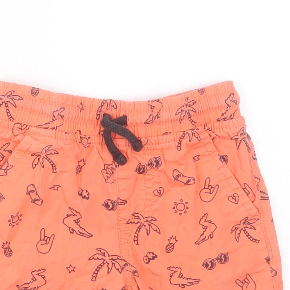 f7f Boys Orange Geometric Cotton Bermuda Shorts Size 2-3 Years Regular Drawstring