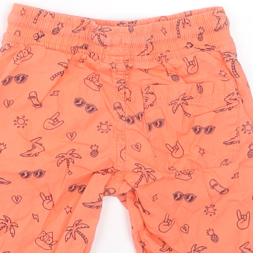 f7f Boys Orange Geometric Cotton Bermuda Shorts Size 2-3 Years Regular Drawstring