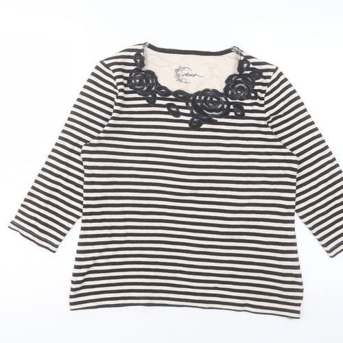 DASH Womens Beige Striped Cotton Basic T-Shirt Size 12 Crew Neck