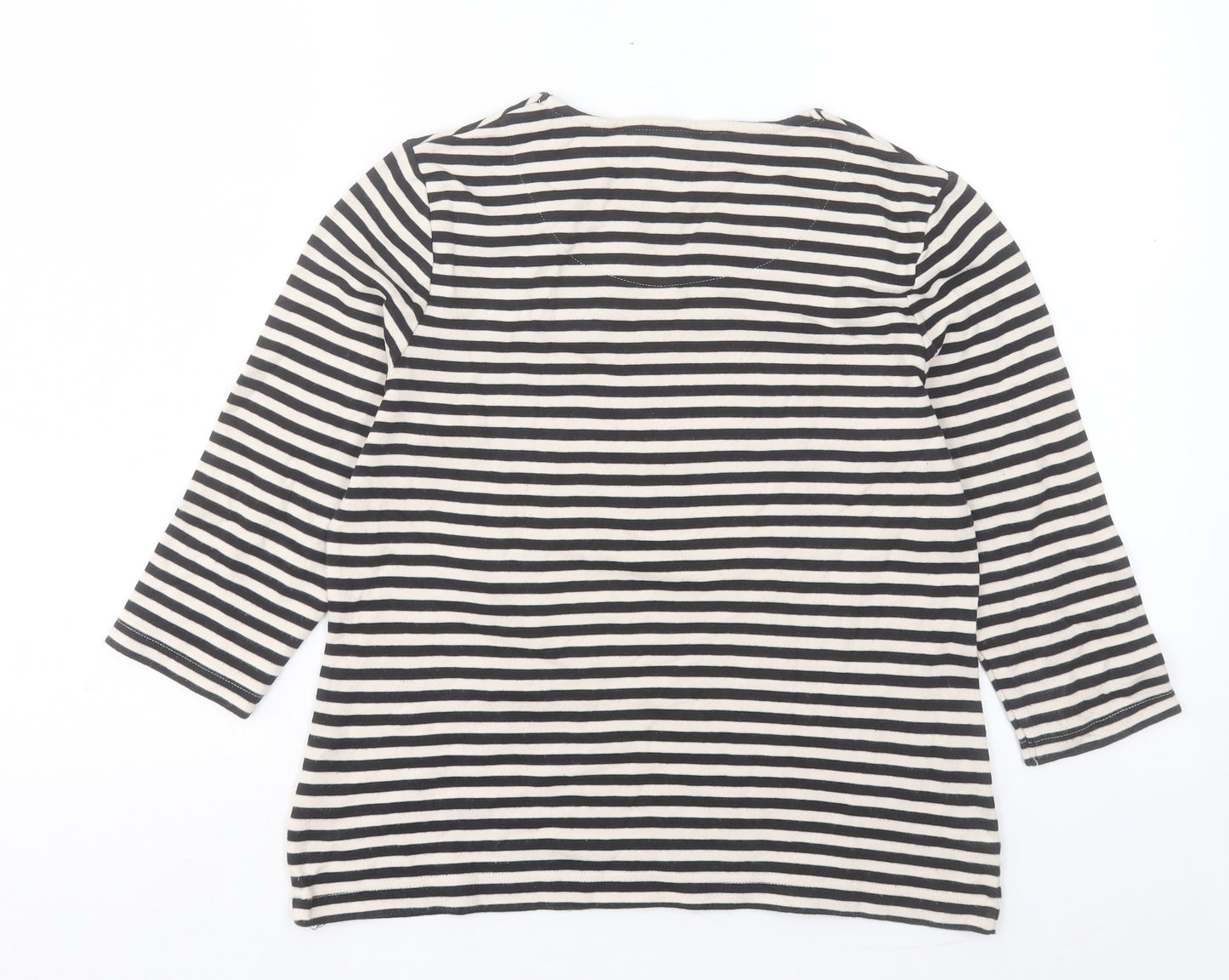 DASH Womens Beige Striped Cotton Basic T-Shirt Size 12 Crew Neck