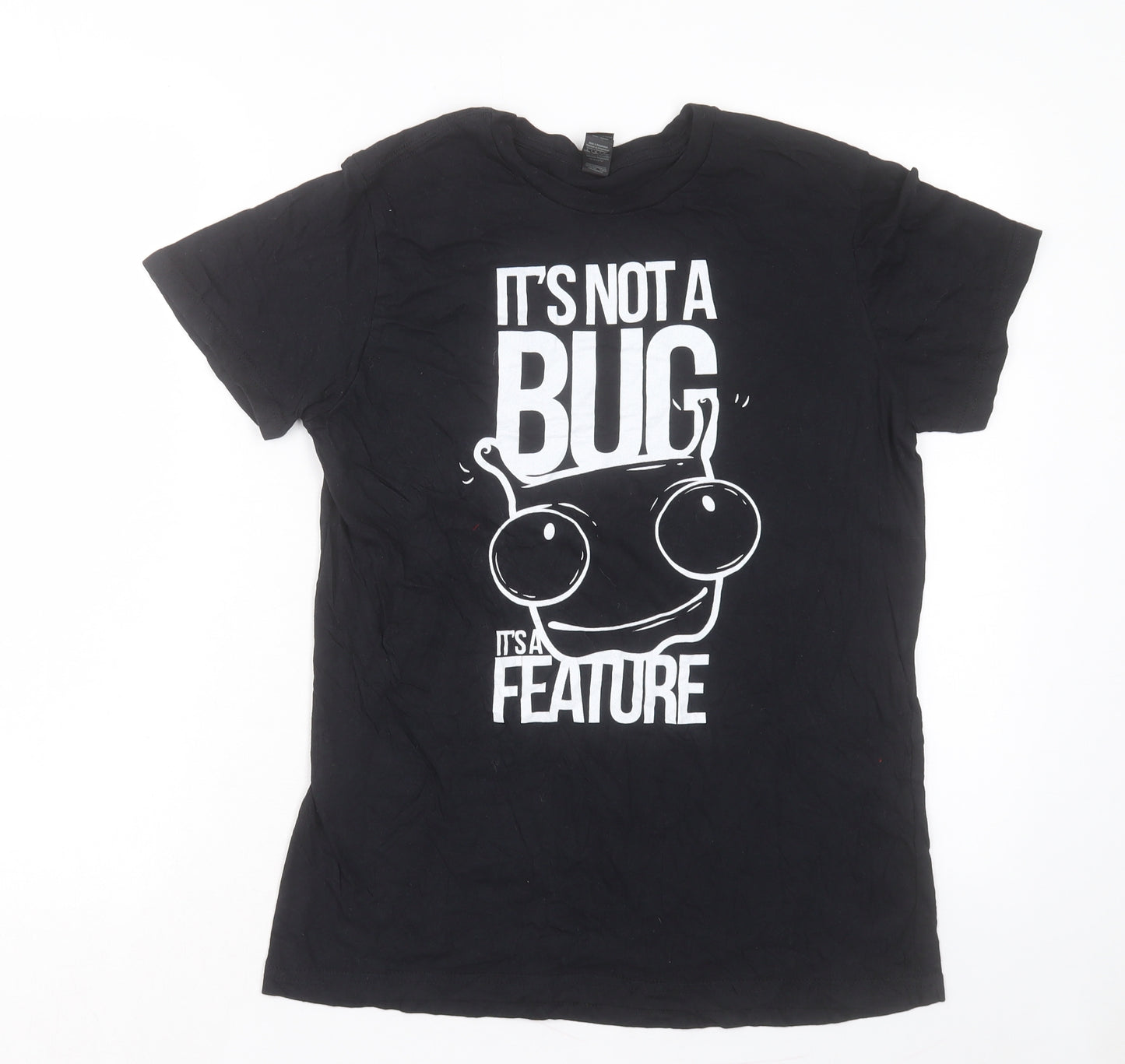 Gildan Womens Black Cotton Basic T-Shirt Size L Crew Neck - Its Not A Bug Its A Feature