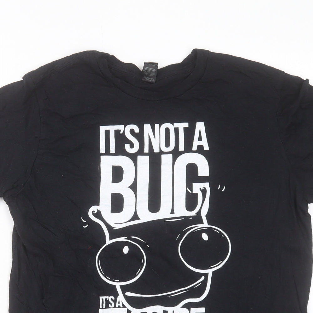 Gildan Womens Black Cotton Basic T-Shirt Size L Crew Neck - Its Not A Bug Its A Feature