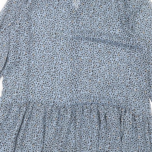 Papaya Womens Blue Animal Print Polyester A-Line Size 10 V-Neck Button