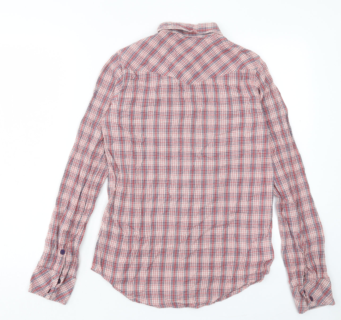 Topshop Womens Red Plaid Cotton Basic Button-Up Size 10 Collared