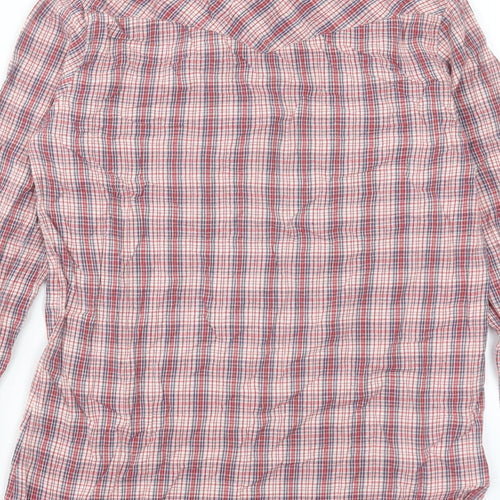 Topshop Womens Red Plaid Cotton Basic Button-Up Size 10 Collared