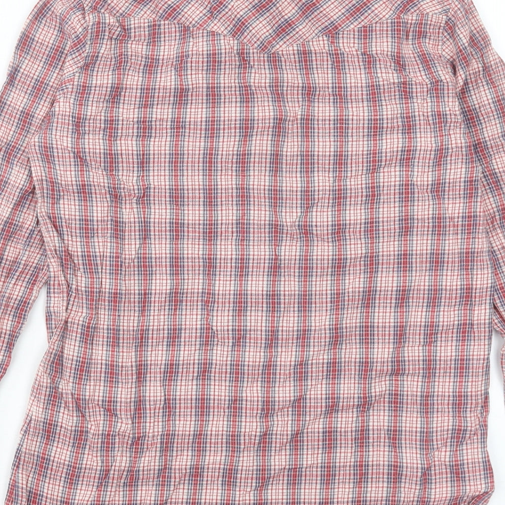 Topshop Womens Red Plaid Cotton Basic Button-Up Size 10 Collared