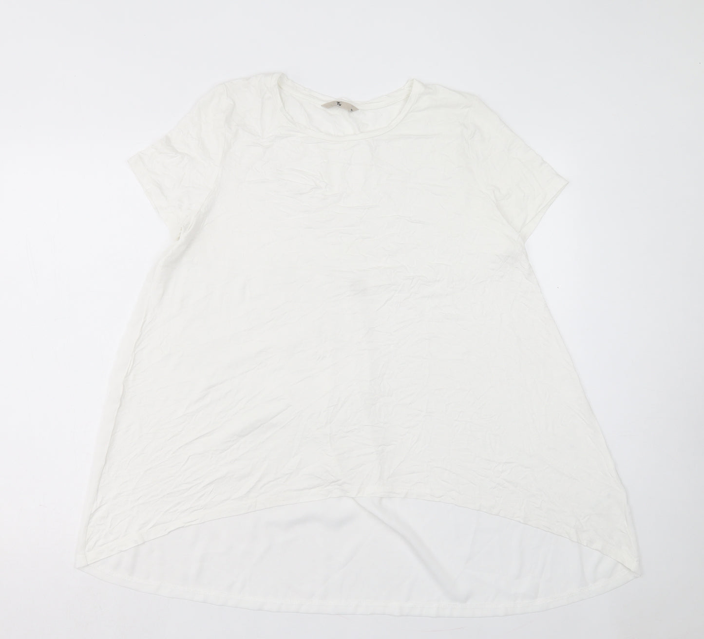 TU Womens White Viscose Tunic T-Shirt Size 16 Crew Neck