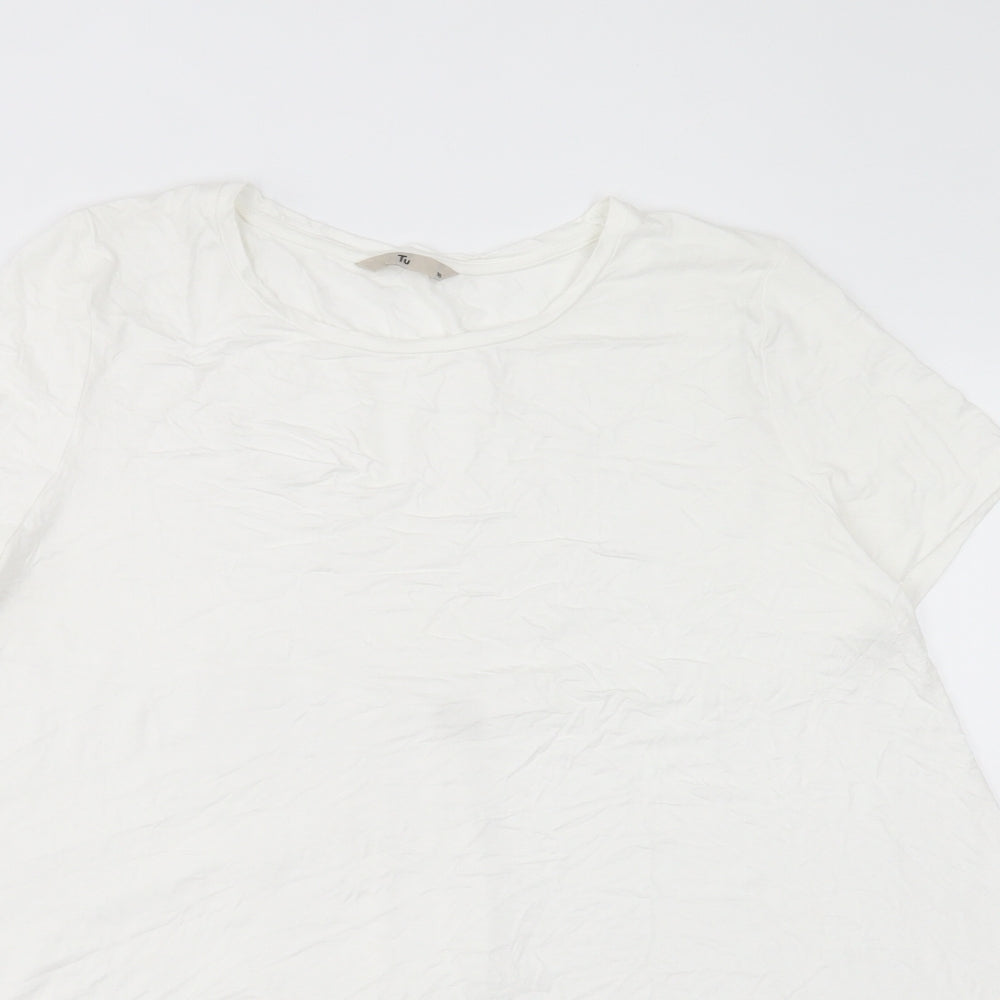 TU Womens White Viscose Tunic T-Shirt Size 16 Crew Neck