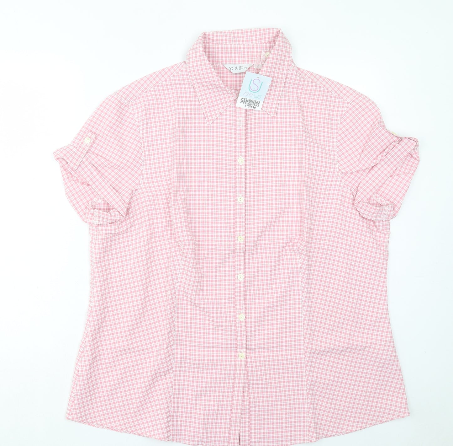 Yours Womens Pink Plaid Polyester Basic Button-Up Size 20 Collared
