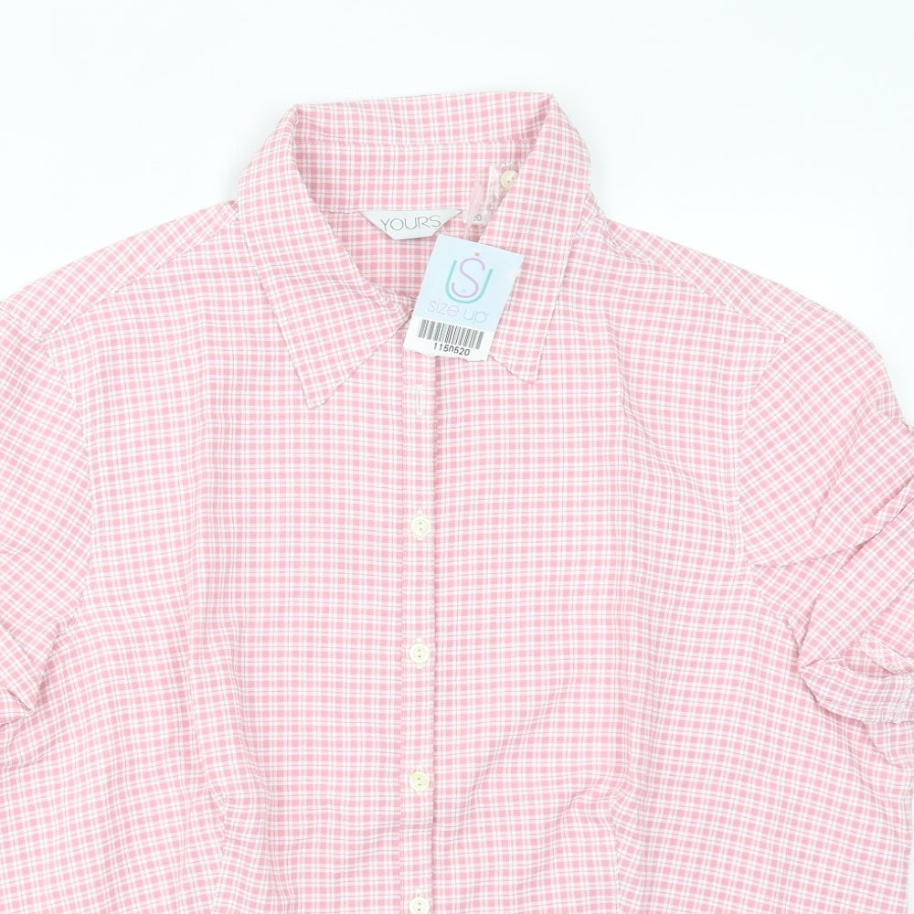 Yours Womens Pink Plaid Polyester Basic Button-Up Size 20 Collared