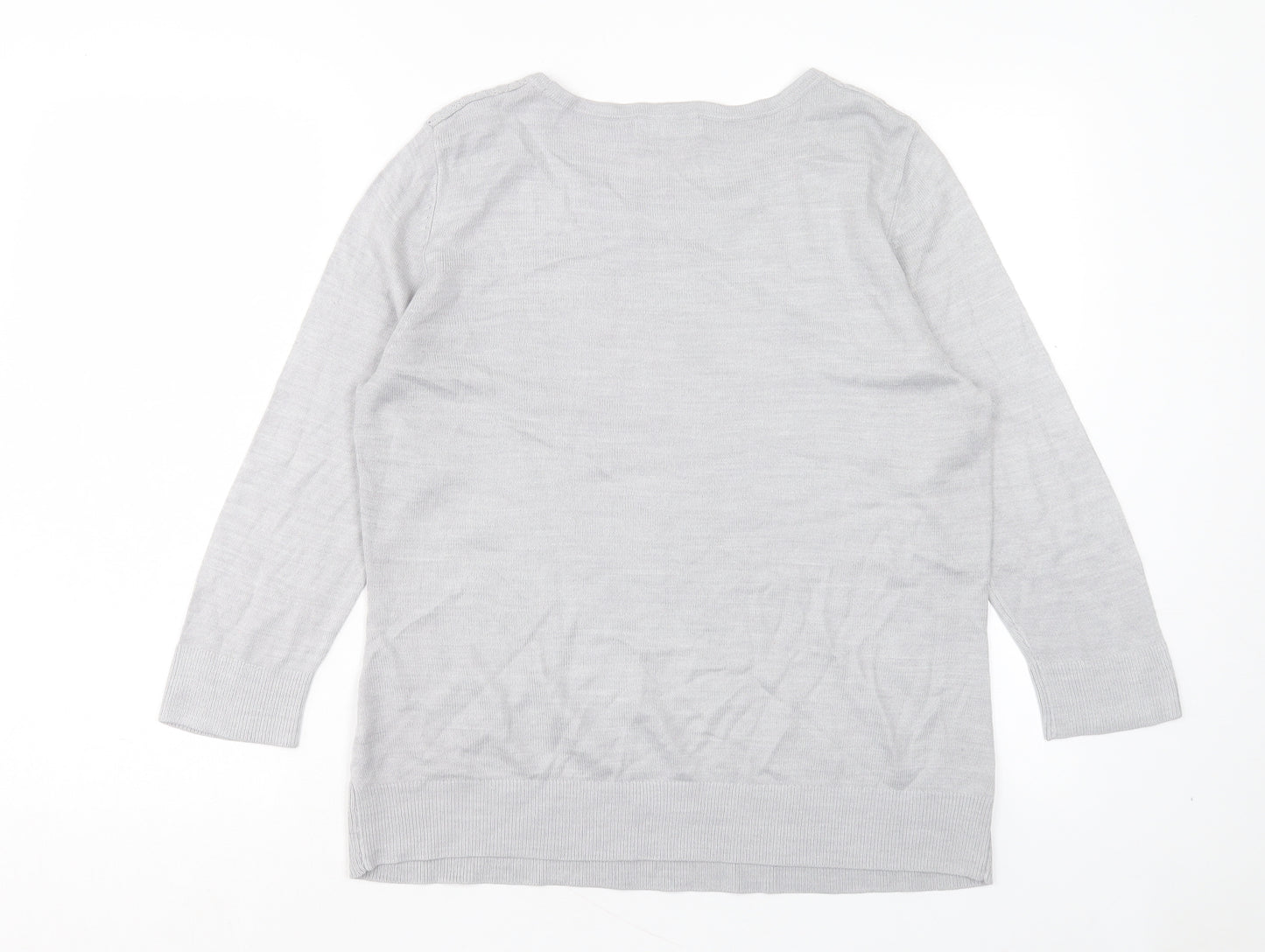 Per Una Womens Grey Crew Neck Acrylic Pullover Jumper Size 14