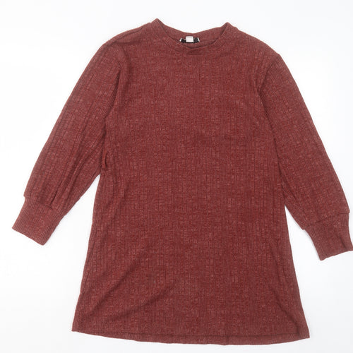 Topshop Womens Brown Crew Neck Polyester Tunic Jumper Size 10