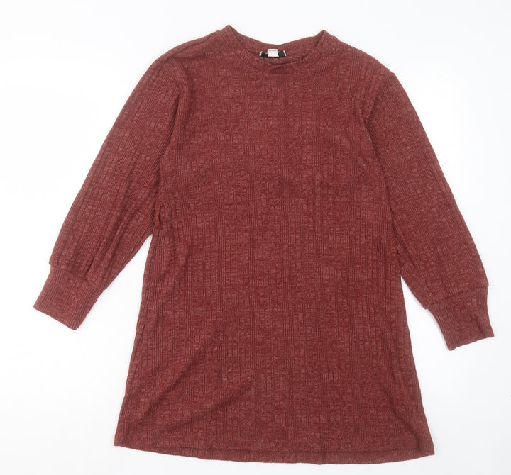 Topshop Womens Brown Crew Neck Polyester Tunic Jumper Size 10