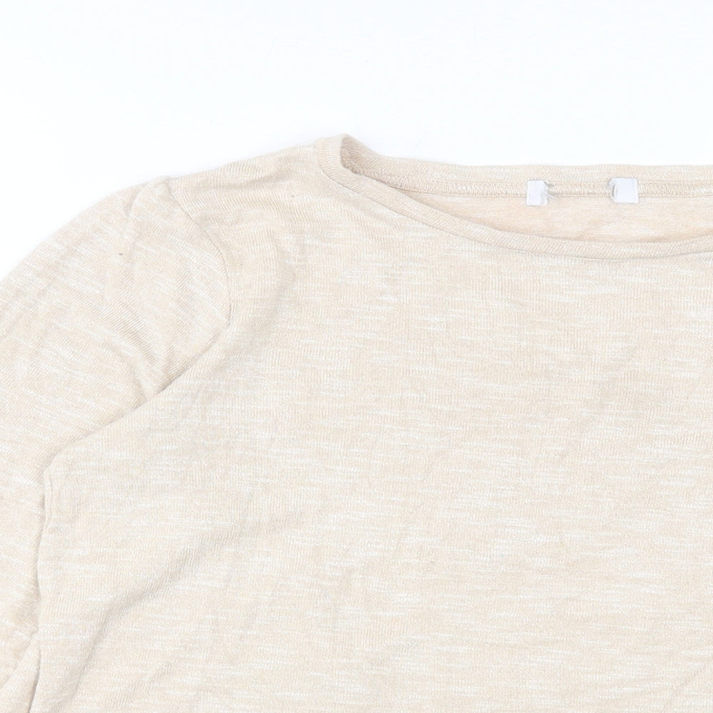 NEXT Womens Beige Viscose Basic T-Shirt Size 12 Crew Neck