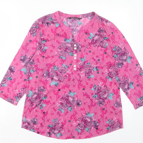 Bonmarché Womens Pink Paisley Polyester Basic T-Shirt Size 14 V-Neck - Pocket Detail