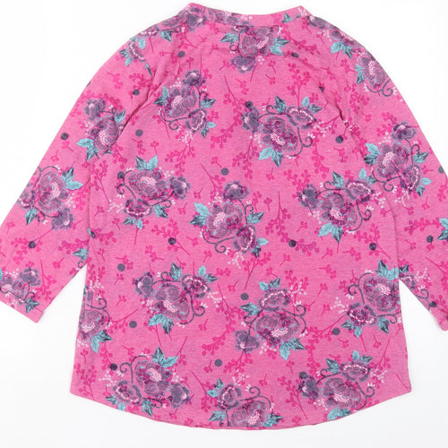 Bonmarché Womens Pink Paisley Polyester Basic T-Shirt Size 14 V-Neck - Pocket Detail