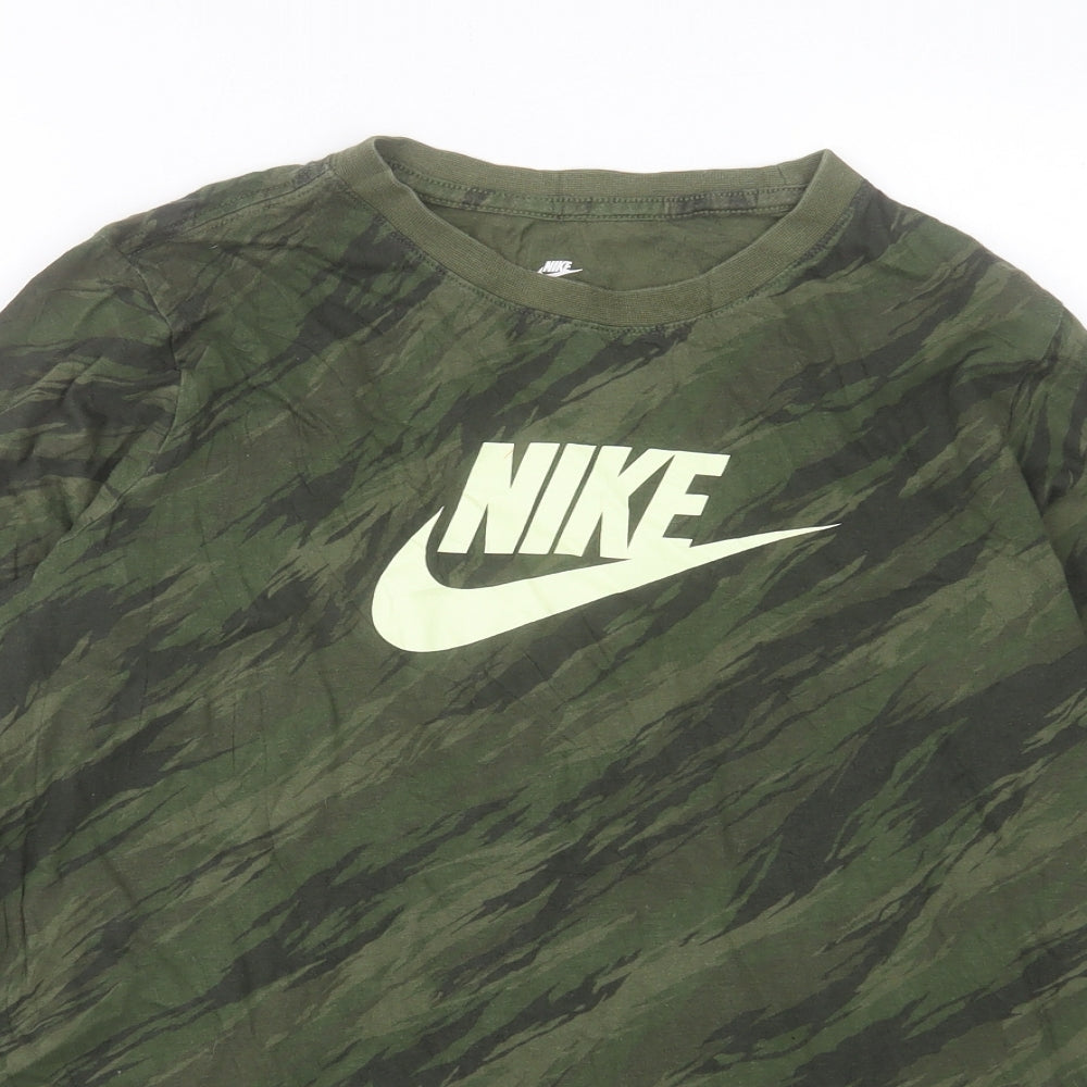 Nike Boys Green Camouflage Cotton Basic Casual Size 13-14 Years Crew Neck Pullover