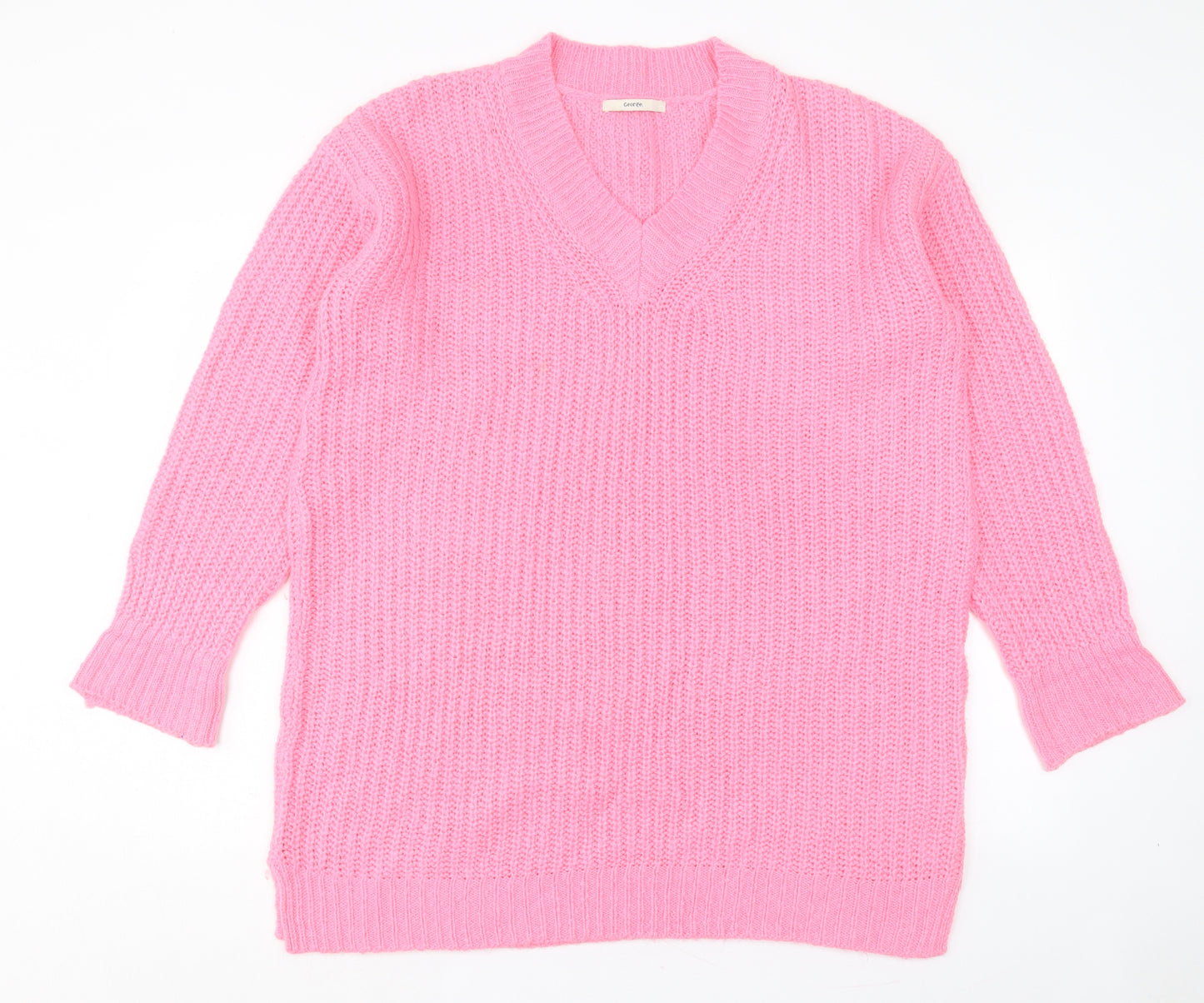 George Womens Pink Acrylic Jumper Dress Size L V-Neck Pullover