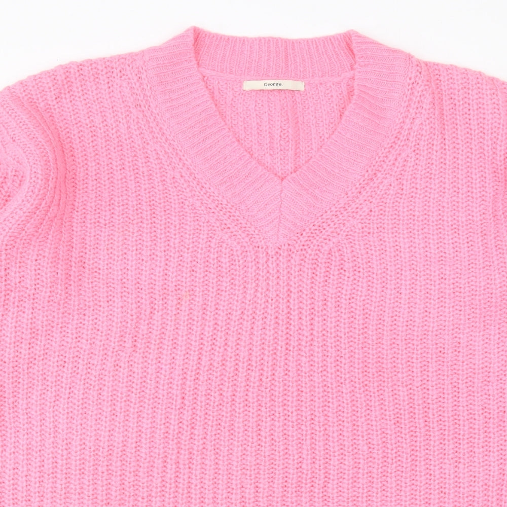 George Womens Pink Acrylic Jumper Dress Size L V-Neck Pullover