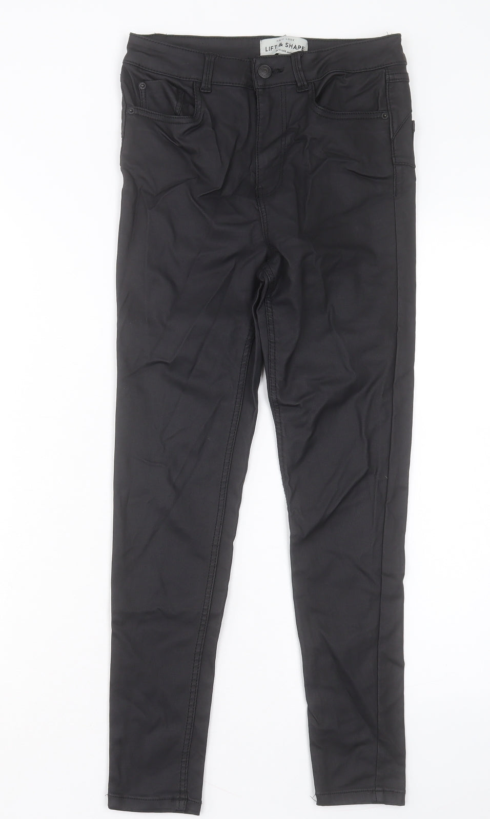 New Look Womens Black Viscose Skinny Jeans Size 10 L25 in Regular Button - Leather Look