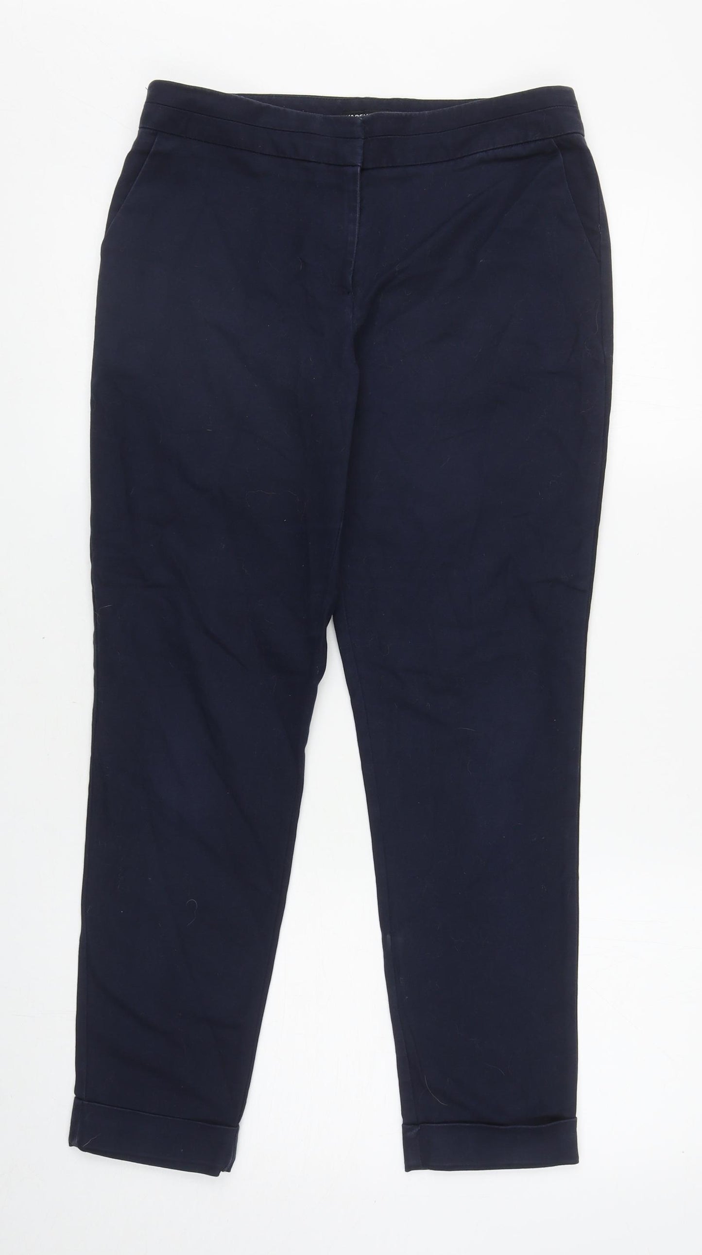 Warehouse Womens Blue Cotton Capri Trousers Size 10 L27 in Regular Zip