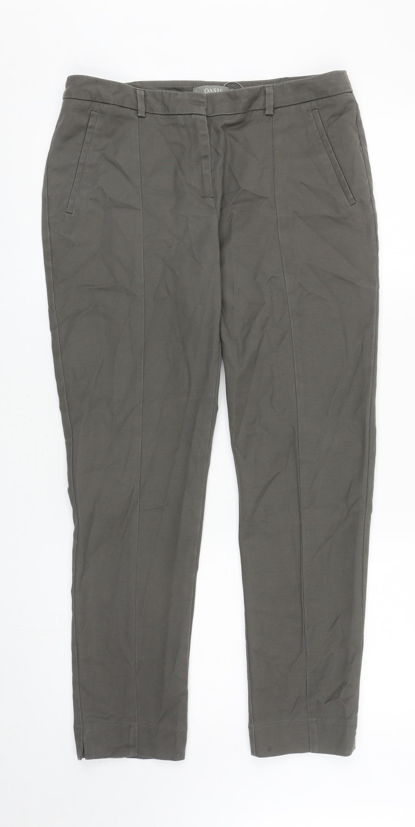 Oasis Womens Grey Cotton Capri Trousers Size 12 L27 in Regular Zip