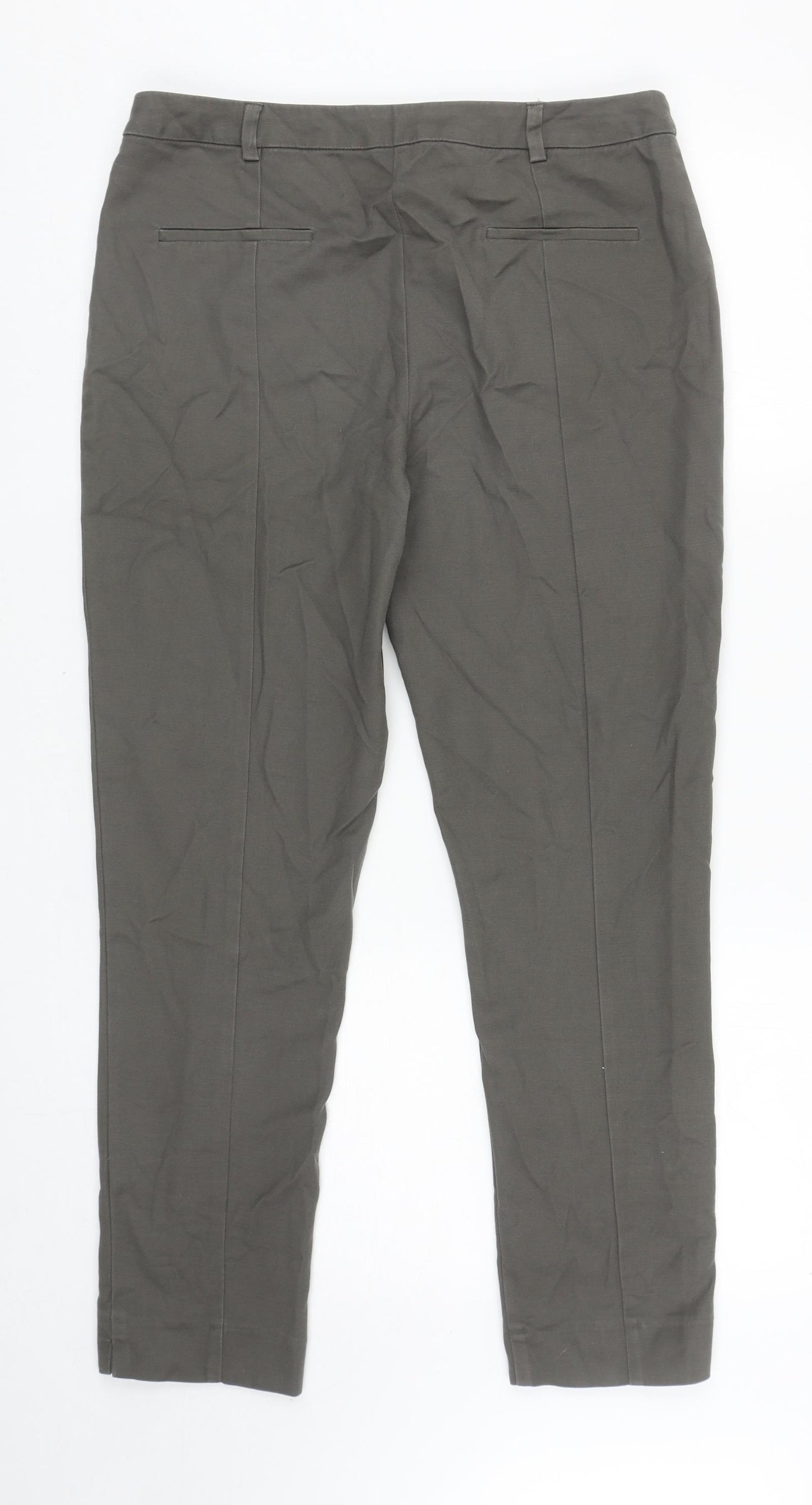 Oasis Womens Grey Cotton Capri Trousers Size 12 L27 in Regular Zip