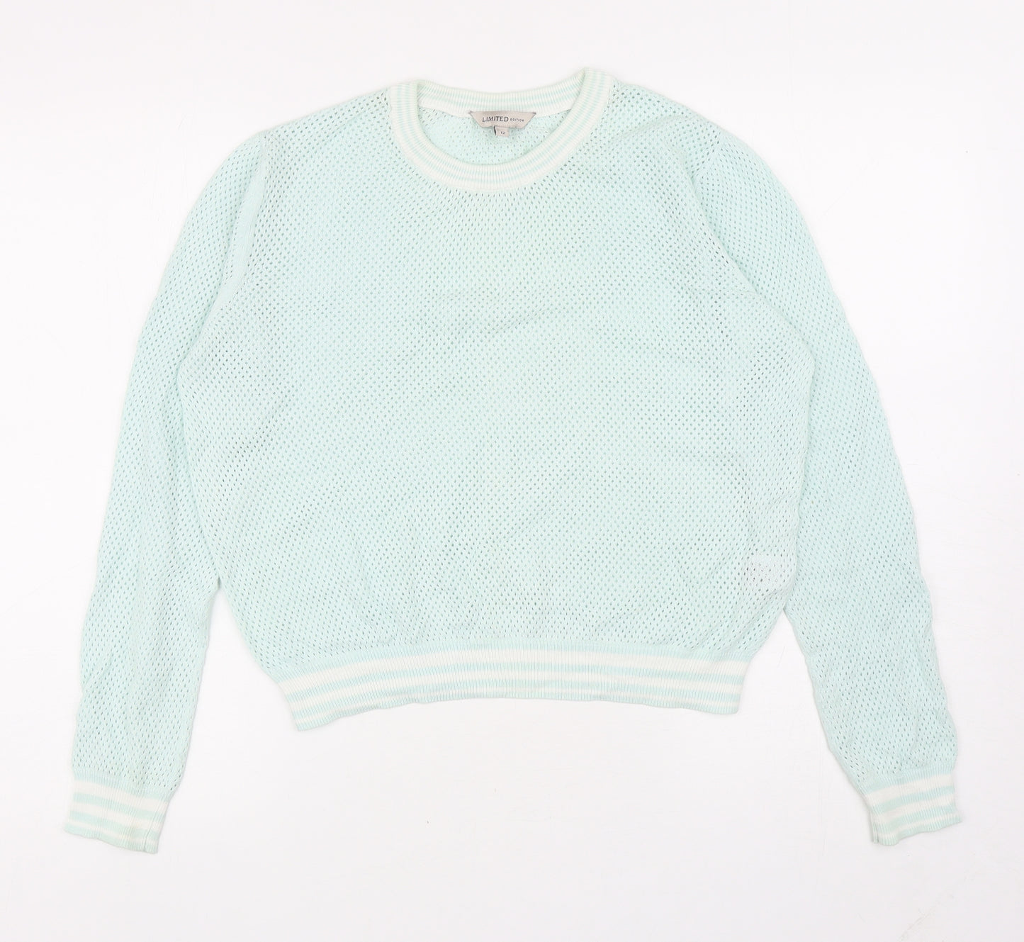 Marks and Spencer Womens Green Crew Neck Cotton Pullover Jumper Size 12