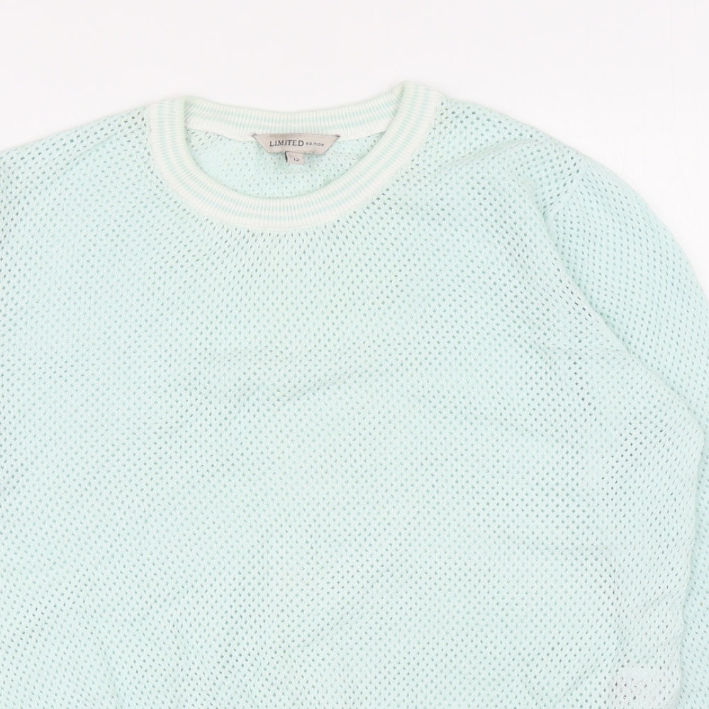 Marks and Spencer Womens Green Crew Neck Cotton Pullover Jumper Size 12