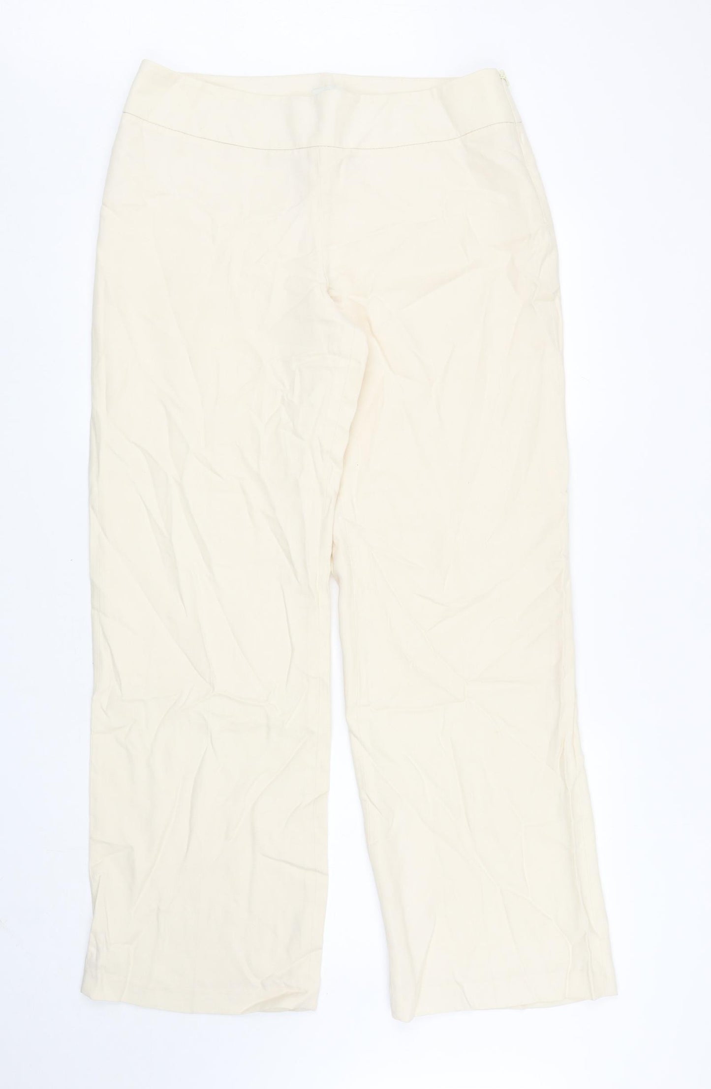 Monsoon Womens Ivory Lyocell Trousers Size 14 L30.5 in Regular Zip