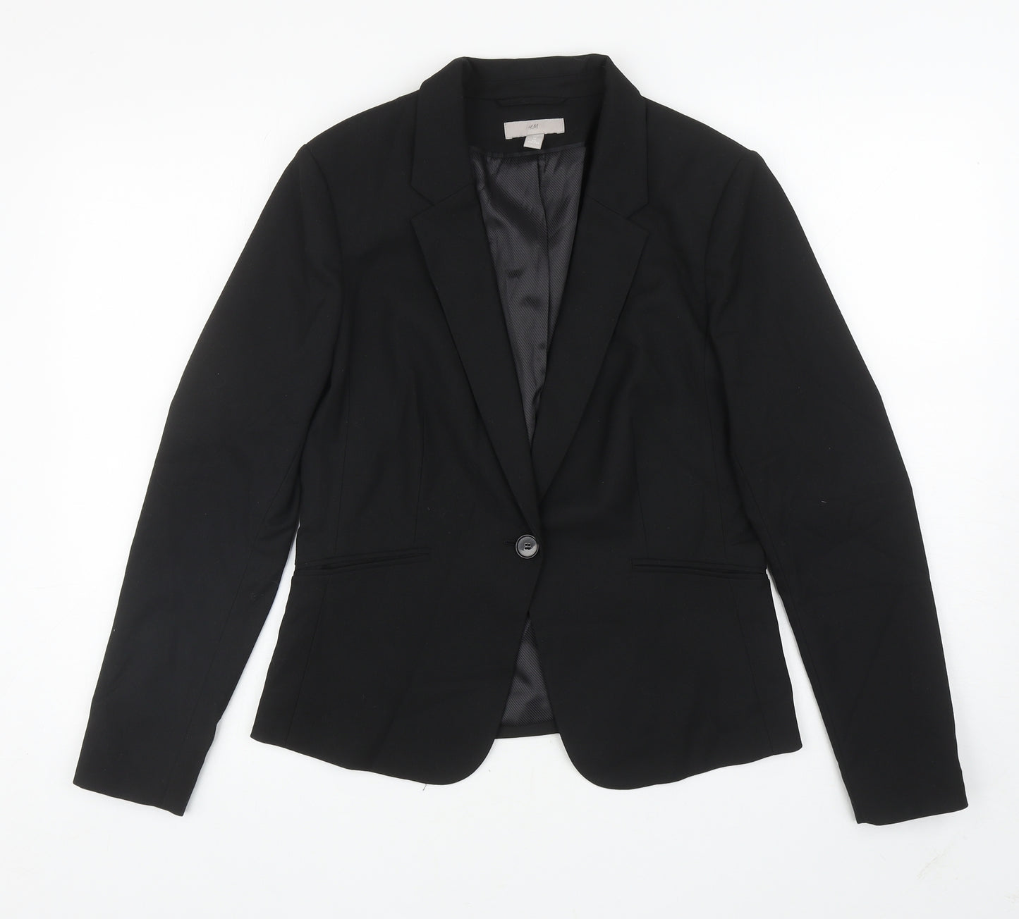 H&M Womens Black Polyester Jacket Blazer Size 12