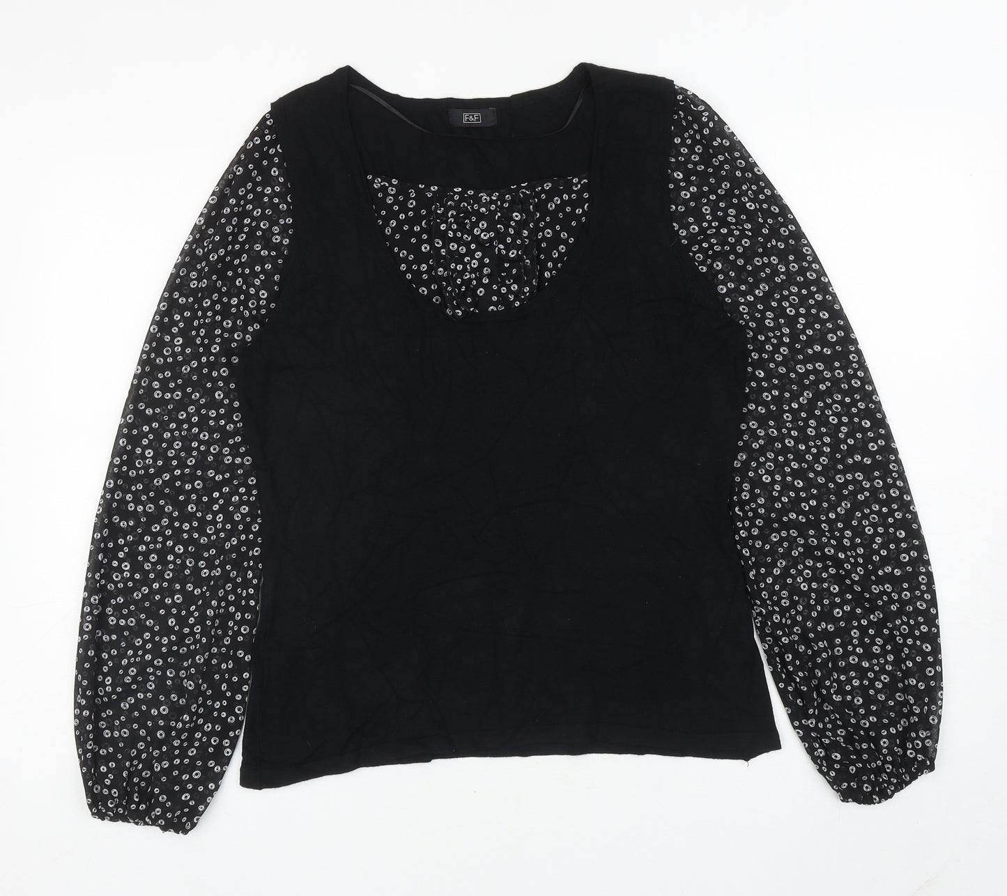 F&F Womens Black Square Neck Geometric Viscose Pullover Jumper Size 16