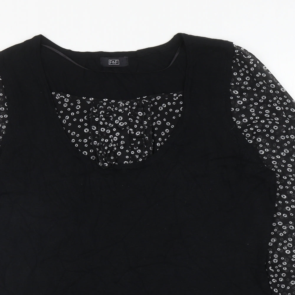F&F Womens Black Square Neck Geometric Viscose Pullover Jumper Size 16