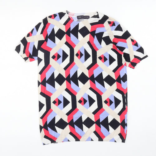 Marks and Spencer Womens Multicoloured Round Neck Geometric Viscose Pullover Jumper Size 10