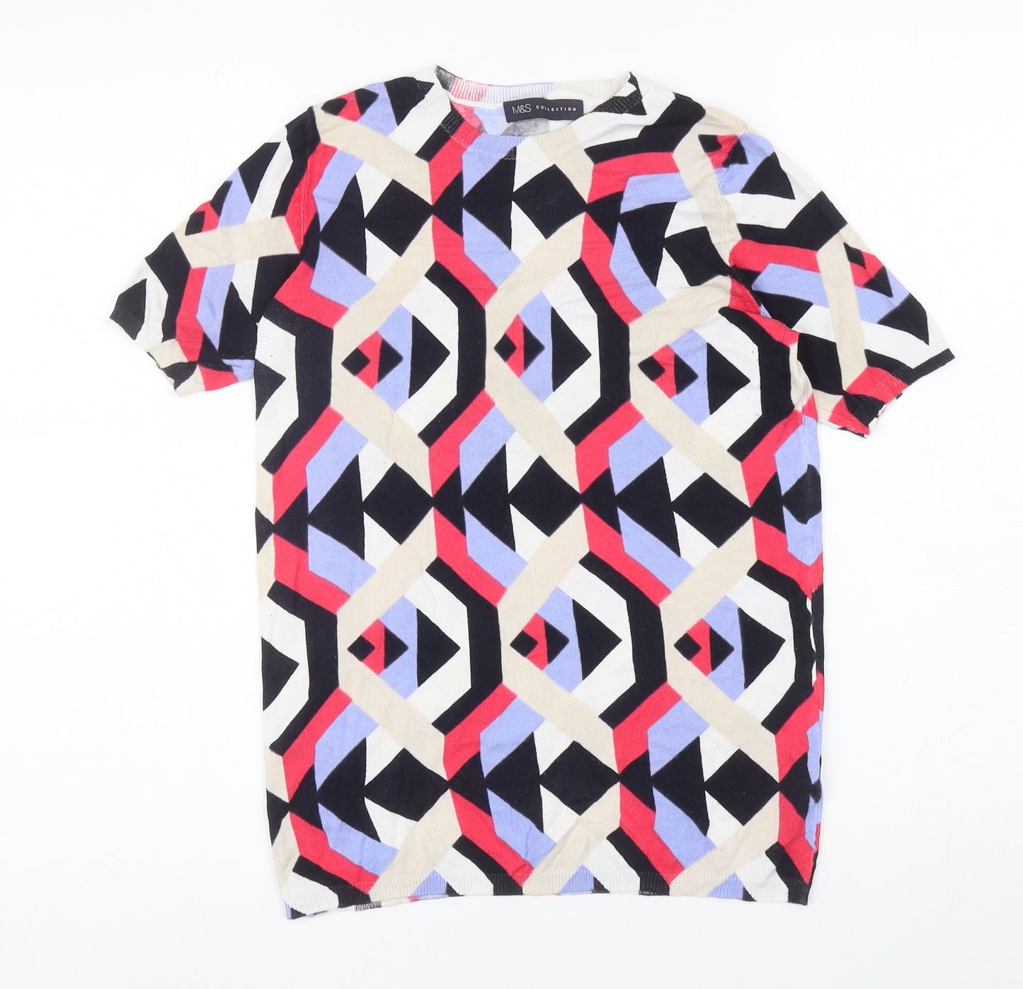 Marks and Spencer Womens Multicoloured Round Neck Geometric Viscose Pullover Jumper Size 10