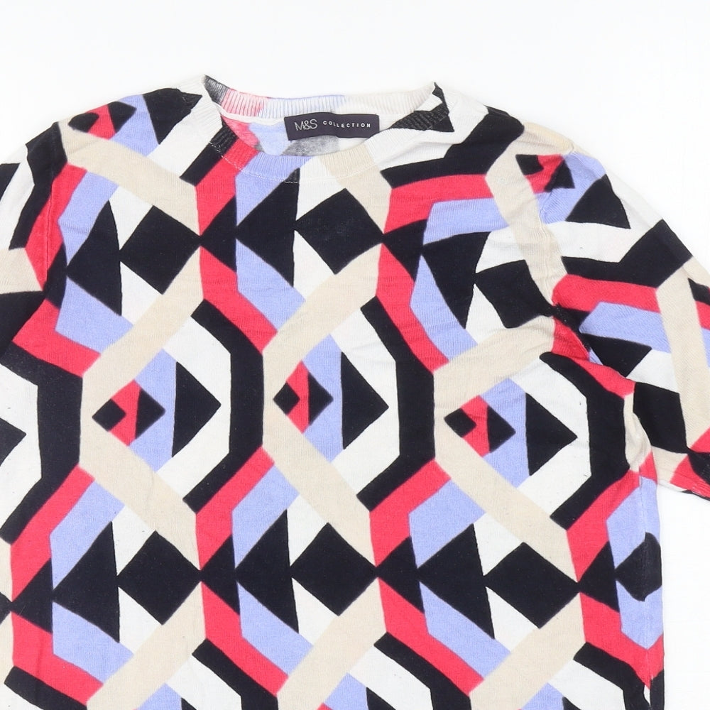 Marks and Spencer Womens Multicoloured Round Neck Geometric Viscose Pullover Jumper Size 10
