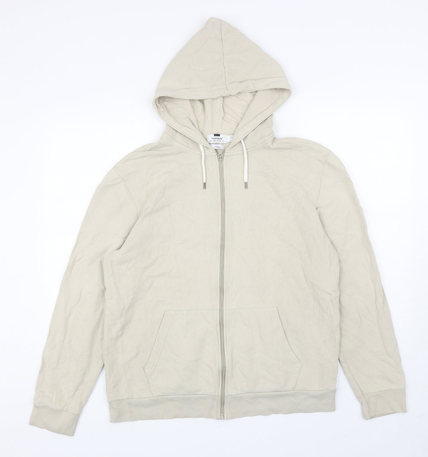 Topman Mens Beige Cotton Full Zip Hoodie Size L