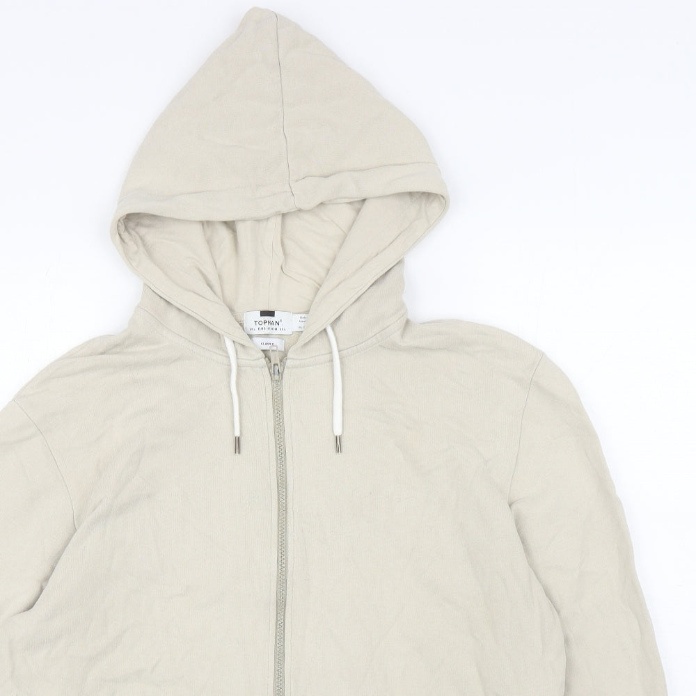 Topman Mens Beige Cotton Full Zip Hoodie Size L