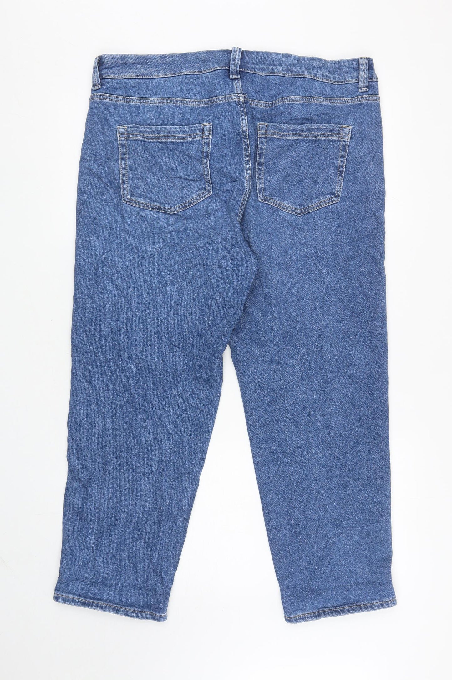 Per Una Womens Blue Cotton Tapered Jeans Size 18 L26 in Regular Zip