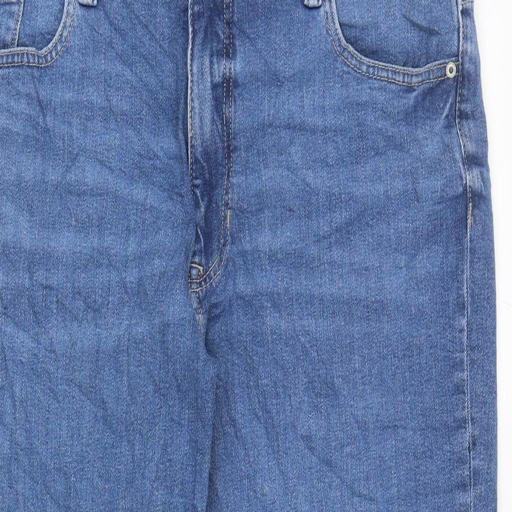Per Una Womens Blue Cotton Tapered Jeans Size 18 L26 in Regular Zip