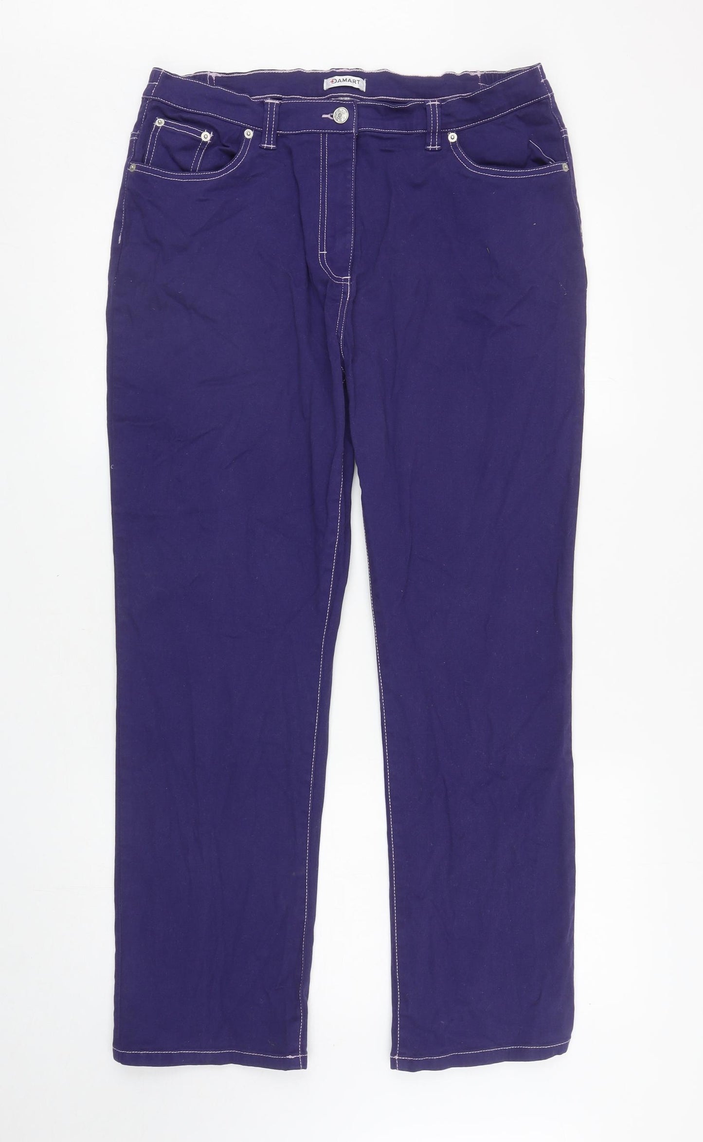 Damart Womens Blue Cotton Straight Jeans Size 18 L28.5 in Regular Zip