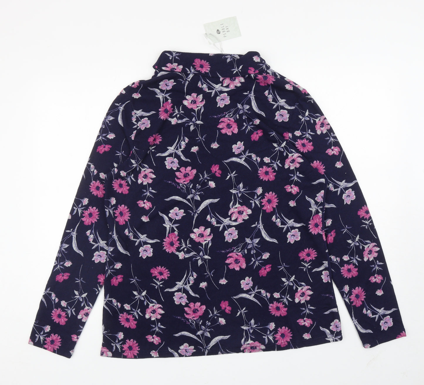 Pebble Bay Womens Blue Roll Neck Floral Polyester Pullover Jumper Size 16