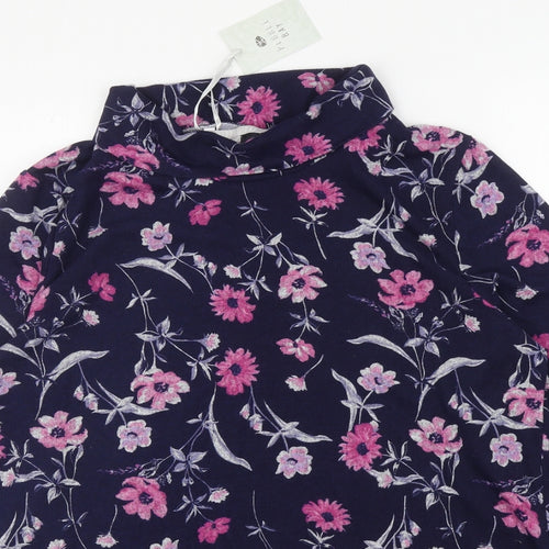Pebble Bay Womens Blue Roll Neck Floral Polyester Pullover Jumper Size 16
